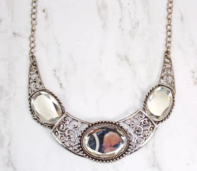 Прозрачный большой кристалл заявление ожерелье с прокрутки дизайны и овальные кристаллы новый - Изображение 1 из 4