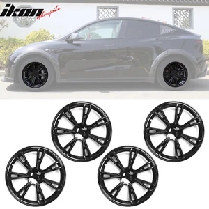 Fits 20-24 Tesla Model Y 19'' Arachnid Wheel Hubcaps Rim Covers Gloss Black 4PCS - Picture 1 of 11