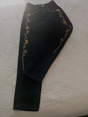 Pantalones de mezclilla para mujer talla 7 vintage IOU básicos azules negros cintura alta mamá ribete dorado  Foto 1 de 4