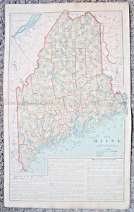 Original 1881 Map of Maine, Multi Color, Warren's New England Geography - Picture 1 of 4
