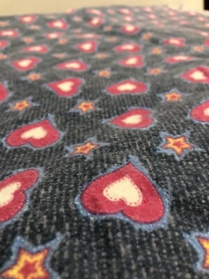 45” x 51” 100% Cotton Flannel - Joanne Fabrics- Pink Hearts, Stars, Blue Jean Pr - Image 1 of 4