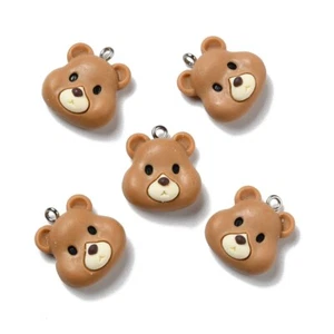 Teddy Bear Charm Brown Face Cute Resin 21mm x 19mm 10pcs - Picture 1 of 8