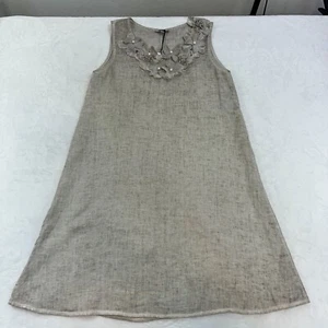 NWT Rosemarie A-Line Tank Dress Linen SZ S Beige Floral Trim Made In Italy - Picture 1 of 10