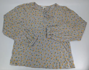 Lucky Brand Women's Large Grey Floral Keyhole Tie Front Top Long Sleeve - Picture 1 of 9
