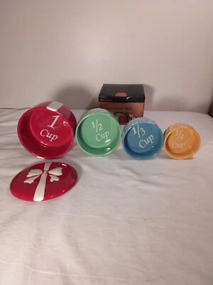New WORLD MARKET Christmas Holiday Measuring Set Glass Present Cups 5 Piece NIB - Image 1 of 4