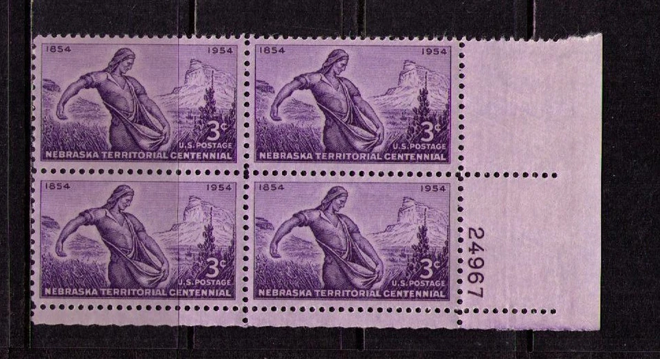 US USA Sc# 1060 MNH FVF PLATE # BLOCK Nebraska Sower Wheat Trees Fields - Image 1 of 1