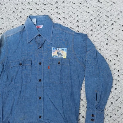 Vtg Levis Orange Tab Chambray Long Sleeve Button Up Work Shirt Blue - Large - Image 1 of 4