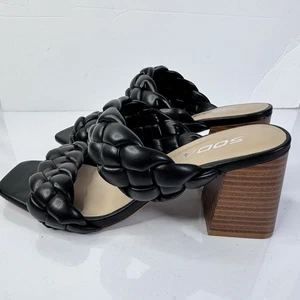 NEW Soda Sandals Womens Size 7 Buggy-S Braided Black Wood Block Heels Square Toe - Picture 1 of 5