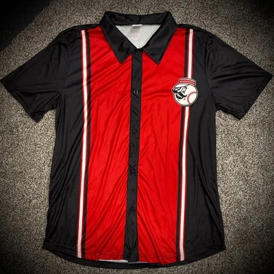 CINCINNATI REDS BOWLING T SHIRT dry-fit mr redlegs button front polo hawaiian XL - Image 1 of 4