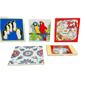 Menge 5 6x6 Keramikfliesen Hot Pads Dekor Vögel, Katze, Blumen - Bild 1 von 13