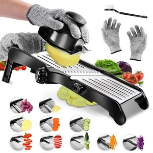 Cortadora de alimentos con mandolina, cortadora de verduras ajustable de acero inoxidable para queso... - Imagen 1 de 7
