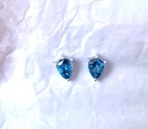 Spinel Blue Shield Stud Earrings Platinum Over 925 Sterling Silver 2 Carat - Picture 1 of 9