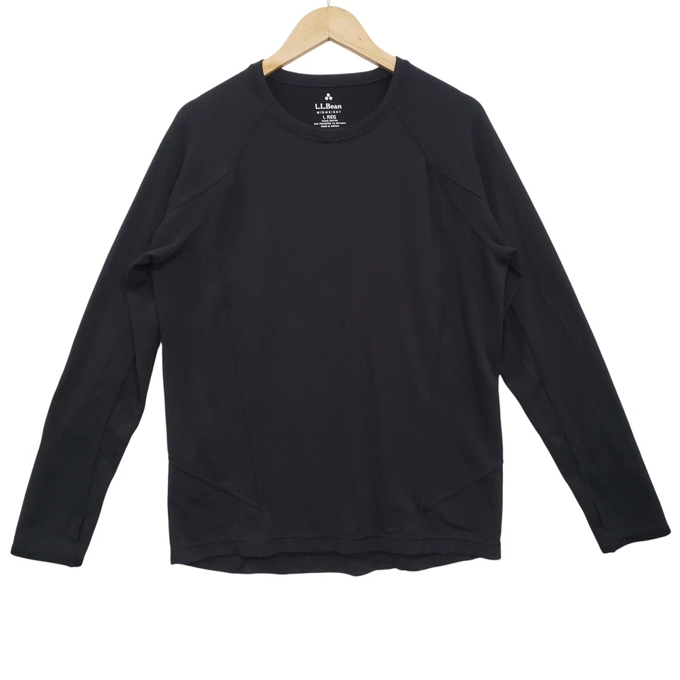 Top LL Bean Peso Medio Manga Larga Cuello Redondo Grande Negro Exterior Capas Senderismo Foto 1 de 4