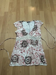 Self Esteem Small White Pink Floral Baby Doll Blouse - Picture 1 of 5