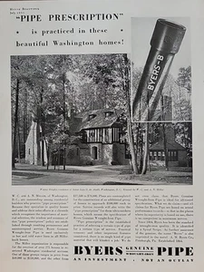 1931 Byers Genuine Wrought-Iron Pipe Art Deco Print Ad Pittsburgh Mansion - Picture 1 of 2