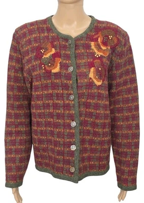 VTG 100% Shetland Wool 90s Susan Bristol Women Sz L Embroidered Cardigan Sweater - Image 1 of 4