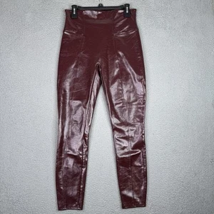 Spanx Pants Womens Large Ruby Red Faux Patent Leather Leggings 20301R High Waist - Picture 1 of 10