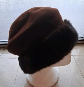 Vintage braun Wollfilz Hut mit dunkelbraunem Nerz Fellbesatz passt 20 Zoll GUC - Bild 1 von 4