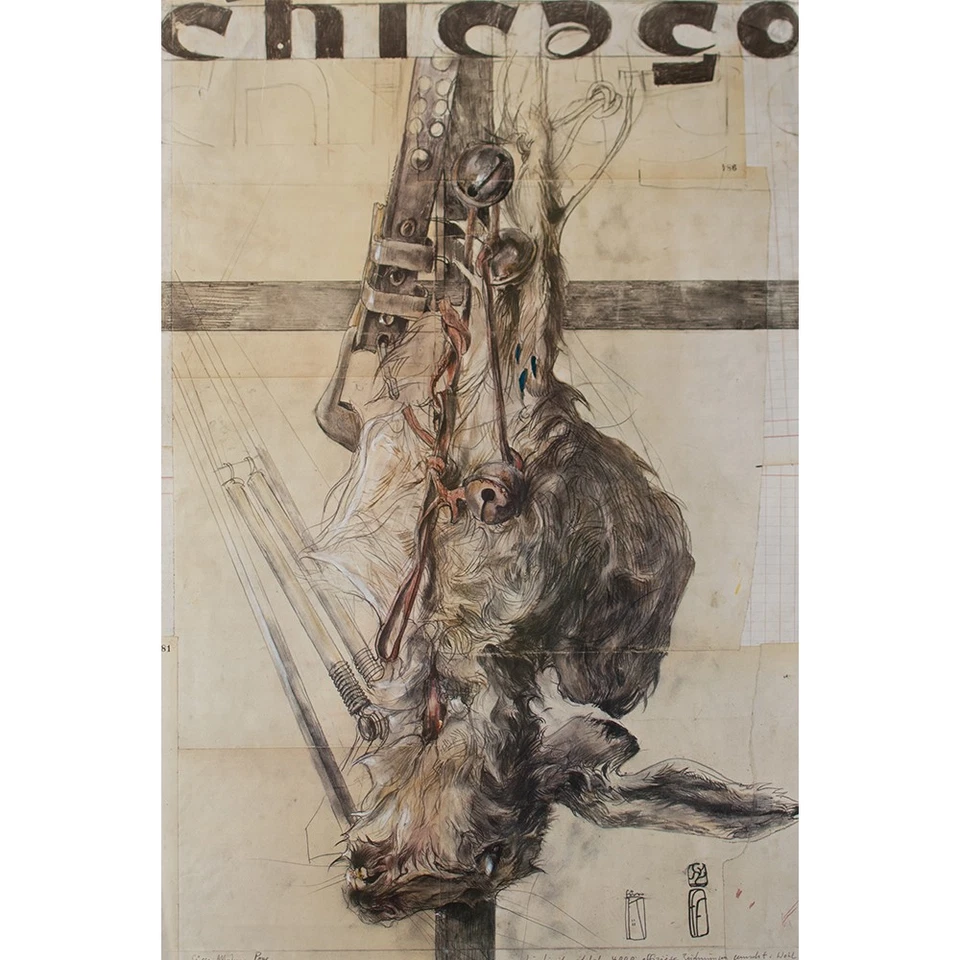 Horst Janssen Chicago Ausstellungsplakat Großformat signiert Offsetdruck 1980 - Bild 1 von 4