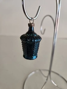 Vintage Polen blaue holprige Laterne Feder Baum Glas Weihnachtsschmuck - Bild 1 von 7