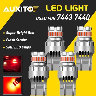 4 piezas AUXITO 7443 LED rojo estroboscópico flash freno parada luz estacionamiento bombillas de seguridad CEI Foto 1 de 4