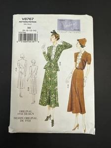 Dress Jacket Belt Size 8-14 UNCUT Sewing Pattern v8767 Retro Vintage 30s - Picture 1 of 2
