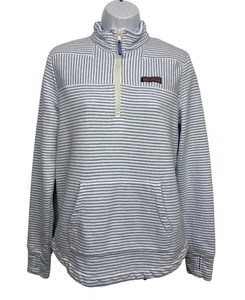 VINEYARD VINES Women sz S Blue Striped Terry Cloth 1/4 Zip Pullover Thumb Holes - Picture 1 of 10