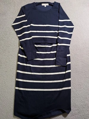 Ripe Women`s Blue & White Striped Long Sleeve Nursing Sweater Dress / Size Large - Image 1 of 4
