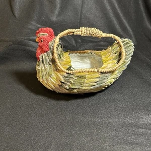 VTG Chicken Basket Paper Mache’ Wicker Folk Art Hen Planter 9”x4”x6” - Picture 1 of 12