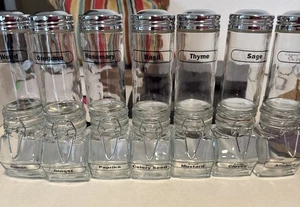 Spice Bottle Jars Apothecary, 14 Glass Jars 7 Airtight Hinged Lid & 7 Screw Top - Picture 1 of 16