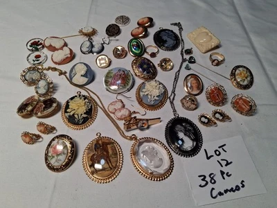 Vtg Cameo Jewelry Brooch Stick pin Ring Earring Pendant  Porcelain + 38pc LOT 12 - Image 1 of 4