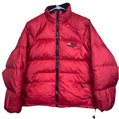 Chaqueta de mezclilla polo vintage Ralph Lauren para hombre abrigo acolchado relleno rojo mediano Foto 1 de 4