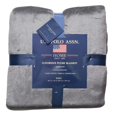 US Polo Association Luxurious Plush Charcoal Blanket King Size 102 in x 90 in - Image 1 of 4