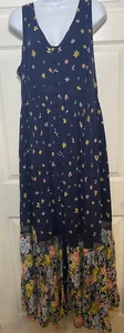 Torrid Plus Size 2X Challis Maxi Dress Button Front Floral Navy Blue Lace Layers - Picture 1 of 17