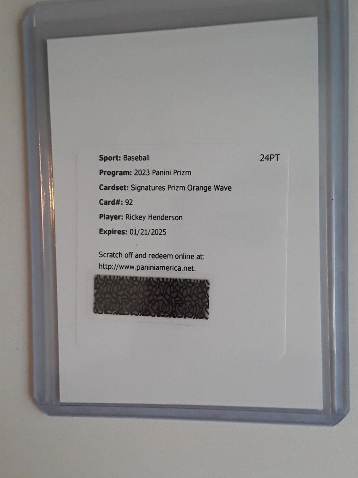2023 PRIZM RICKEY HENDERSON SIGNATURE ORANGE WAVE AUTO SSP TO 50-HOFER