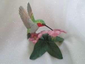 1988 Lenox Garden Bird Collection Hummingbird Porcelain Figurine pink flowers