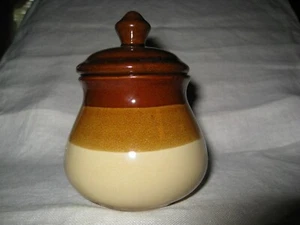 Small Sugar Bowl with Lid Dish Container Stoneware Jar 3 Tone Brown Dip ware EC - Picture 1 of 7