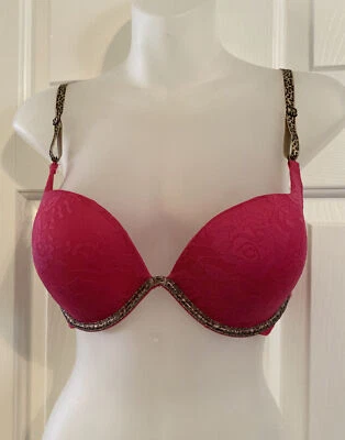 Sujetador pushup Rampage Intimates rosa intenso de encaje con estampado de leopardo 38C Foto 1 de 4