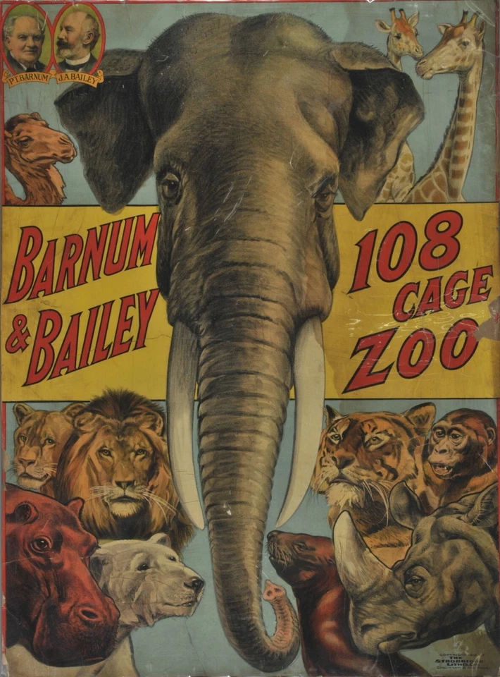 1916 Barnum and Bailey 108 Cage Zoo Circus Posters Elephant Tiger Monkey 13"x19" - Image 1 of 1