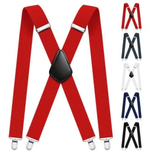 Big and Tall Men Suspenders Heavy Duty Adjustable Elastic X Back Braces - Picture 1 of 9