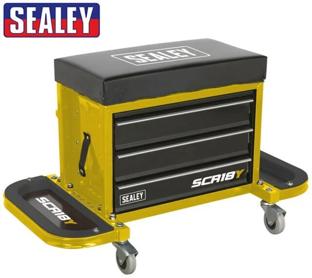 Sealey SCR18Y Mechanic's Utility Seat and Toolbox - Yellow