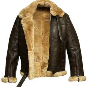 Giubbotto uomo RAF aviatore pilota volante vera pelle di pecora marrone bomber con pelliccia - Foto 1 di 3