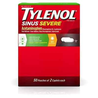 Tylenol Sinus Severo 50 paquetes de 2 cápsulas en cada paquete, caja bolsa dispensadora Foto 1 de 4