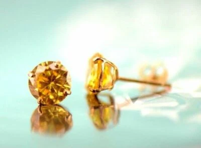 14K Solid Yellow Gold 6mm Round Birthstone CZ Stud Earrings with Push Back - Image 1 of 4