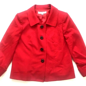 Blazer para mujer Tahari Arthur S Levine rojo talla 8 manga corta con puños botón negro - Imagen 1 de 3