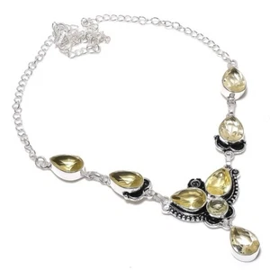 Lemon Quartz Gemstone Handmade 925 Sterling silver Necklace Size 18'' - Picture 1 of 1