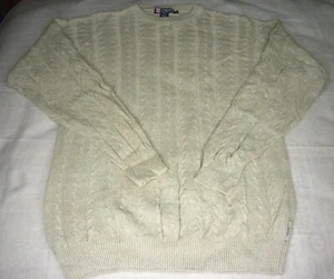 VTG 90s Chaps Ralph Lauren Pullover Sweater Cable Knit Linen Blend Oatmeal XL - Picture 1 of 11