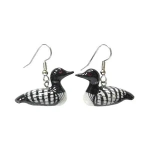 Little Critterz Jewelry - Black & White Loon Bird - Porcelain Earrings Jewelry - Picture 1 of 1