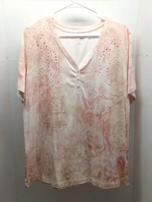 Camiseta estilo corta Nicole Miller New York para mujer 1X cuentas naranjas Foto 1 de 4