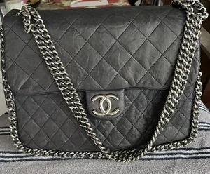 Authentic Chanel Blue Quilted Caviar Leather Maxi Flap Bag - Picture 1 of 11